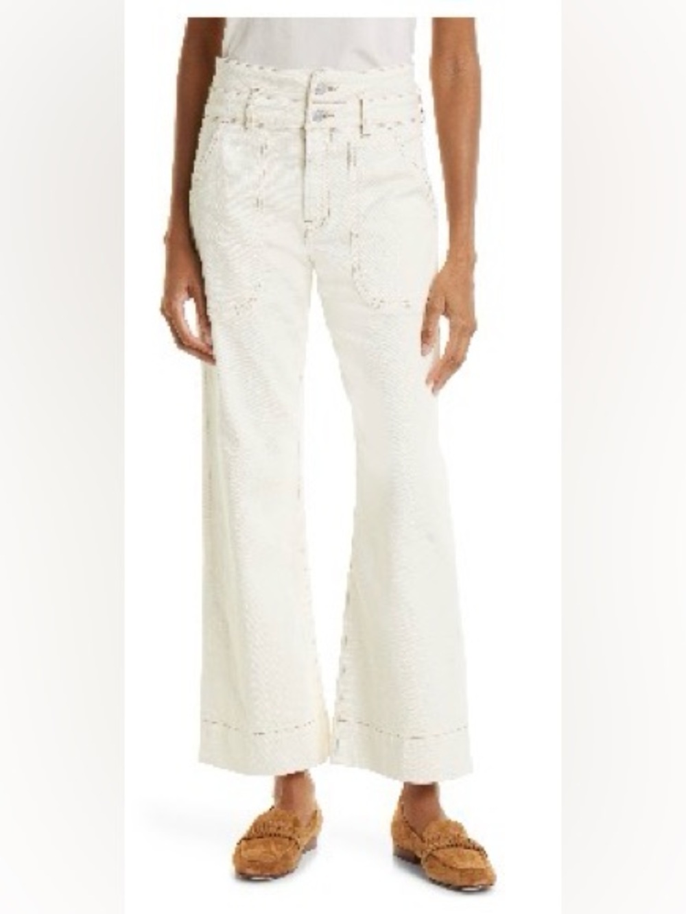 Veronica Beard Hilde Wide Ankle Crop Ecru Jeans